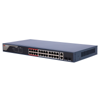 Switch PoE Hikvision - 24 porte RJ45 FE + 2 porte Gigabit RJ45/SFP - 24 Porte PoE+ 802.3af/at - Fino a 370w Potenza PoE totale - PoE Esteso / PoE Watchdog / Isolamento porte - Installazione su rack/parete/desktop