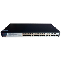 Hikvision Switch Managed L3 - 24 porte PoE PRJ45 + 4 RJ45/SFP Combo  - 24 Porte Gigabit PoE+ 802.3af/at + 8 Gigabit - VLAN/Port Isolation/STP/RSTP/MSTP/ACL/QoS - LACP/IGMP Snoop/RIP/OSPFv1-v3 - Montaggio su rack