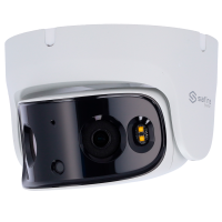 Safire Smart - Telecamera Turret IP gamma I1 panoramica - Risoluzione 8 Megapixel (4320x1680) - Ottica 2x2.8 mm (180º) | Deterrenza attiva - IA: Classificazione di persone e veicoli - Waterproof IP67 | PoE (IEEE802.3af)