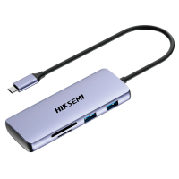 Hub USB-C 8 en 1 Hikvision - Admite carga PD 100 W - Transferencia de datos de 5 Gbps - 3 x USB A 3.0, USB A 2.0, USB C, HDMI 4K - Lector de tarjetas microSD y SD