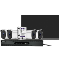 Safire Kit 4K preconfigurato - 1 x SF-HTVR8104A-4K 4K - 1 x HD4TB Disco Duro 4TB - 4 x SF-CV035UW-4KT ULTRA - 1 x MNT27-4K ULTRA HD - H.265+/H.265 | Ultra Low Light