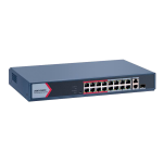 Switch PoE Hikvision - 16 puertos RJ45 FE +1 x GE RJ45 + 1x GE RJ45/SFP - 16 Puertos PoE+ 802.3af/at - Hasta 130w de Potencia PoE Total - PoE Extendido / PoE Watchdog / Port Isolation - Instalación en rack/pared/sobremesa
