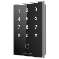Lettore di accesso - Accesso tramite scheda MF DESFire e PIN - Indicatore a LED e acustico - Wiegand 26/34 | RS485 - Compatibile con i controller Hikvision - Adatto per esterni IP65