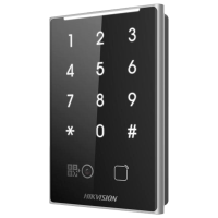 Lettore di accesso - Accesso tramite scheda MF DESFire, QR e PIN - Indicatore a LED e acustico - Wiegand 26/34 | RS485 - Compatibile con i controller Hikvision - Adatto per esterni IP65