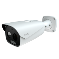 Telecamera termica a doppia ottica Bullet IP Safire Smart - Sensore termico 12 μm 384x288 VOx | Ottica 9 mm - Sensore ottico1/2.7” 5 Mpx | Lente 8 mm - Sensibilità termica ≤ 35mK - IA basata sulla classificazione di persone e veicoli - Intervallo di misurazione della temperatura -20~150ºC / ± 8ºC
