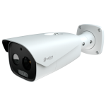 Telecamera termica a doppia ottica Bullet IP Safire Smart - Sensore termico 12 μm 640x512 VOx | Ottica 9 mm - Sensore ottico1/2.7” 5 Mpx | Lente 4 mm - Sensibilità termica ≤ 35mK - IA basata sulla classificazione di persone e veicoli - Intervallo di misurazione della temperatura -20~150ºC / ± 8ºC