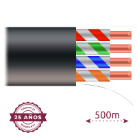 Cable UTP Safire - Categoría 6  - Bobina de madera de cable 500 m - Conductor OFC, pureza 99.9% cobre - Cubierta especial para exterior - Negro