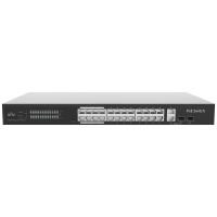 Uniview Switch PoE Cloud Managed - 24 PoE802.3af/at + 2 uplink RJ45 + 2 SFP - 24 RJ45 FE + 2 GE + 2 SFP - 30W per porta 802.3af/at / Massimo 370W - VLAN/Port Isolation/Loop Detection - Limite di Velocità della Porta
