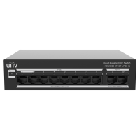 Uniview Switch PoE Cloud Gestionable - 8 PoE802.3af/at + 2 uplink RJ45  - 8 RJ45 10/100 Mbps + 2 RJ45 10/100/1000 Mbps - 30W por puerto 802.3af/at / Máximo 65W - VLAN/Port Isolation/Loop Detection - Port Speed Limit