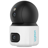 Cámara IP Uniarch Doble lente - 5 MP | Lente 2.8 mm | IR 10 m - 5 MP | Lente 6 mm | Luz blanca 10 m - Cámara Wi-Fi Doble lente | 2.4 GHz - UMD | Detección de audio | Detección de llanto - Audio bidireccional: Micrófono y altavoz