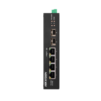 Switch Industrial PoE Hikvision - 4 puertos RJ45 Gigabit + 2 puertos Gigabit SFP - 3 Puertos PoE+ y 1 Puerto HiPoE - Hasta 60w de Potencia PoE Total - Instalación en Carril DIN