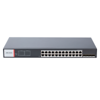 Switch PoE Hikvision - 24 puertos RJ45 GE POE + 4 puertos Gigabit SFP - Puerto 1-4 HiPoE - Hasta 480w de Potencia PoE Total - PoE Extendido / PoE Watchdog / Port Isolation - Instalación en rack/pared/sobremesa