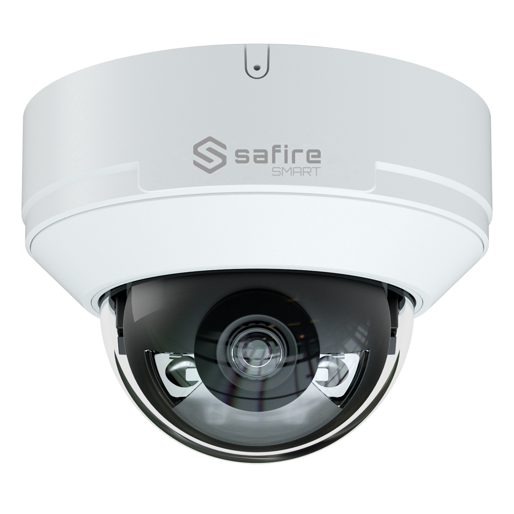 Safire Smart - Telecamera Dome IP gamma I1 AI Avanzata e DualLight - Risoluzione 6 Megapixel (3296x1856) - Ottica 2.8mm | Audio | Allarmi | IR 30m & WL 30m  - IA Avanzata:Perimetro, Volto, Conteggio, Metadati - IP67 & IK10 | PoE (IEEE802.3af) | P2P