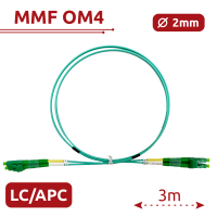 Cable de conexión de fibra óptica - Fibra multimodo OM4 - Conector LC APC dúplex - Longitud 3m - Cubierta LSZH - Compatibilidad genérica