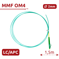 Pigtail de fibra óptica - Fibra multimodo OM4 - Conector LC APC simplex - Longitud 1.5m - Cubierta LSZH - Compatibilidad genérica