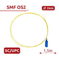 Pigtail de fibra óptica - Fibra monomodo OS2 - Conector SC UPC simplex - Longitud 1.5m - Cubierta LSZH - Compatibilidad genérica