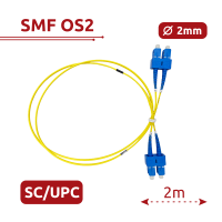 Cable de conexión de fibra óptica - Fibra monomodo OS2 - Conector SC UPC dúplex - Longitud 2m - Cubierta LSZH - Compatibilidad genérica