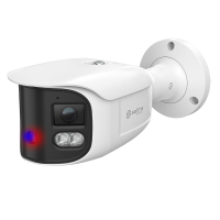 Safire Smart - Telecamera IP Bullet gamma I1 panoramica con effetto deterrente - Risoluzione 8 Megapixel (4640x1760) - Ottica 2x2.8 mm (180º) | Metadati video - IA: Classificazione di persone e veicoli - IP66 | PoE.af | Altoparlante e luci