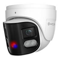 Safire Smart - Telecamera IP Turret gamma I1 panoramica con effetto deterrente - Risoluzione 8 Megapixel (4640x1760) - Ottica 2x2.8 mm (180º) | Metadati video - IA: Classificazione di persone e veicoli - IP66 | PoE.af | Altoparlante e luci